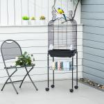 Gaiola para Passáros com Suporte Gaiola com 4 Rodas Teto com Abertura 2 Comedouros 3 Poleiros Bandeja Removível e Prateleira Inferior 46x36x130 cm Preto
