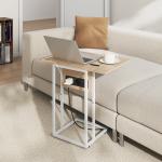 Mesa Auxiliar com Estação de Carga com Tampo Dobrável e Pés Ajustáveis 39x29x57 cm Branco e Madeira