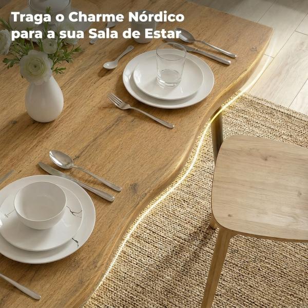 Mesa de Jantar Nórdica para 4 Pessoas, Tampo Espesso e Bordos Curvos, 110x70x75 cm, Carvalho