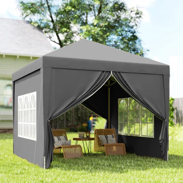 Tenda de Jardim com Paredes Laterais Amovíveis Janelas Porta com Fecho de Correr e Bolsa de Transporte 295x295x196 - 258 cm Cinzento