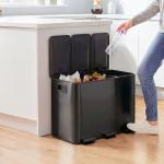Papelera de Cozinha em Aço Inoxidável com 3 Compartimentos 3x15L com Pedais, Tampas de Fecho Suave e Balde Removível Preto
