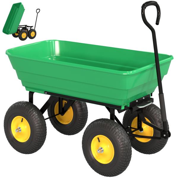 Carrinho de Jardim com Caçamba Inclinável até 75° Carrinho de Mão com Guiador Ajustável 109x52x94 cm Verde Escuro