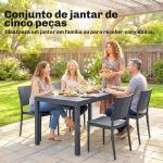 Conjunto de Mesa e Cadeiras de Jardim com Mesa de Ripas e 4 Cadeiras Empilháveis para Terraço ou Pátio Cinzento