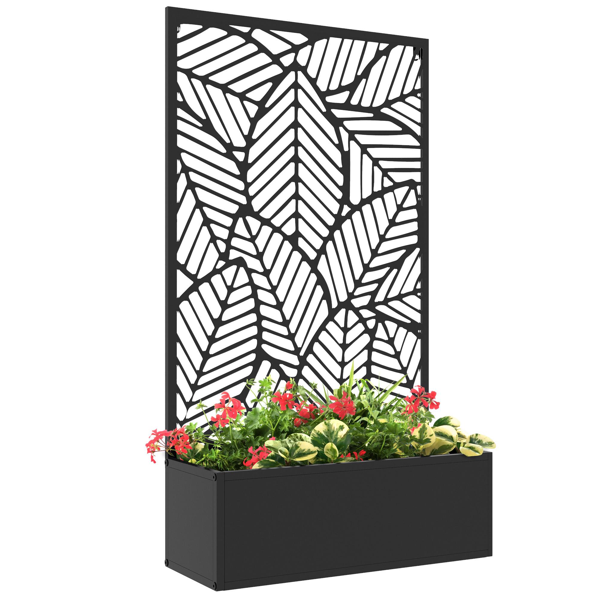 Biombo de Exterior com Floreira de Metal Floreira de Parede ou Independente para Cultivos 61x23x113 cm Preto