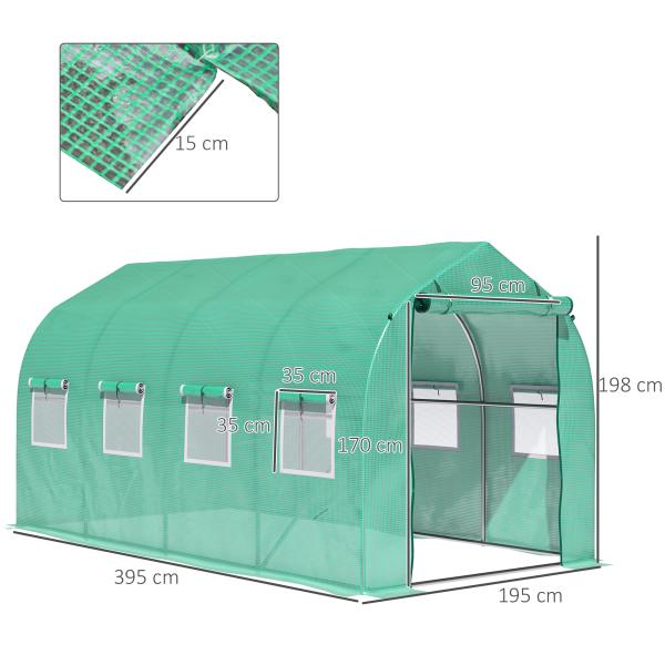 Estufa tipo Túnel 4x2x2 m Estufa de Exterior com 8 Janelas de Malha e Porta Estufa de Cultivos para Pátio Jardim Verde