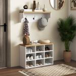 Móvel Cabide de Entrada com Banco Sapateira 2 em 1 Móveis de Entrada com 3 Ganchos 75x30x50 cm e 75x20x22,5 cm Branco