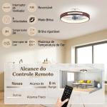 Ventilador de Teto com Luz LED 40 W Motor DC Reversível Comando à Distância 6 Velocidades 3 Cores Temporizador Teca