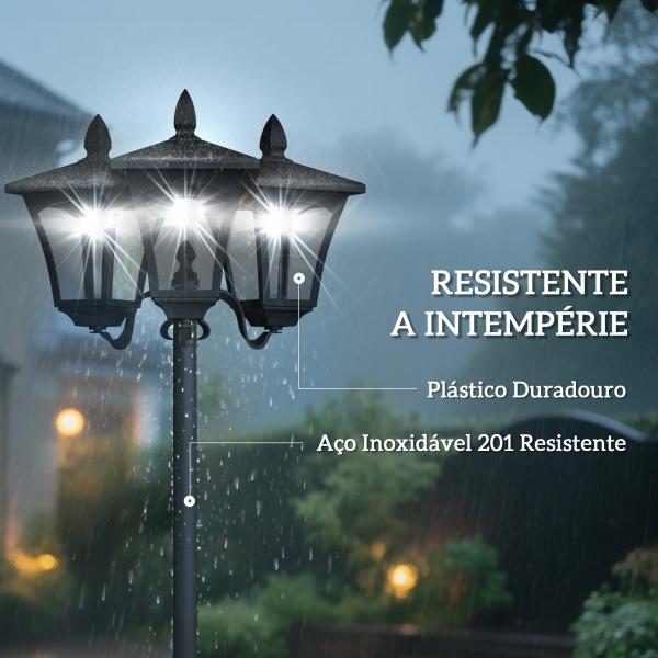 Candeeiro Solar de Jardim com 3 Luzes LED Impermeável IP44 Sensor de Noite Candeeiro de Exterior 51,5x47x182,5cm Preto