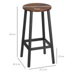 Conjunto de 2 Bancos Altos de Cozinha Bancos de Bar com Pés de Aço e Apoio para os Pés 32,5x32,5x65 cm Madeira e Preto
