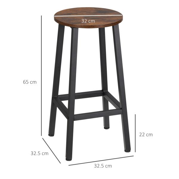 Conjunto de 2 Bancos Altos de Cozinha Bancos de Bar com Pés de Aço e Apoio para os Pés 32,5x32,5x65 cm Madeira e Preto