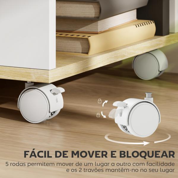 Móvel para TV com Rodas Armário para TV Flutuante com 2 Portas e 2 Prateleiras 120x40x38,5cm Branco e Madeira