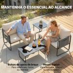 Conjunto de Jardim de 4 Peças Móveis de Exterior com 2 Sofás de 2 Lugares 2 Mesas de Vidro Almofadas Capas Removíveis Preto e Bege