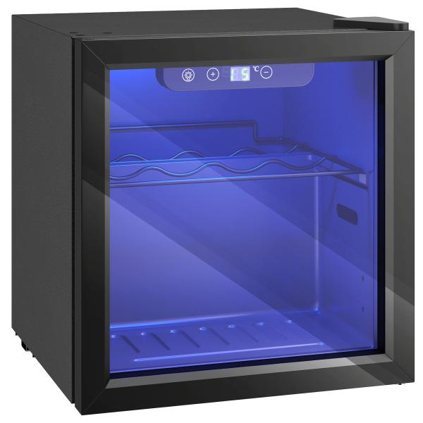 Vinoteca 12 Garrafas, Frigorífico para Vinhos 36 L com Temperatura Ajustável 4 - 16 ℃ Porta de Vidro Duplo Luz LED, Preto