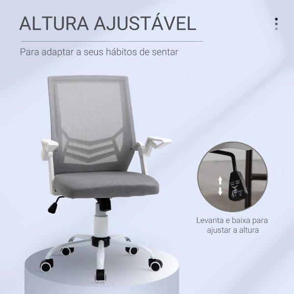 Cadeira de Escritório Ergonômica Giratória com Altura Ajustável Apoio para os Braços Dobrável Suporte Lombar e Encosto Transpirável 62,5x55x94 - 104 cm Cinza