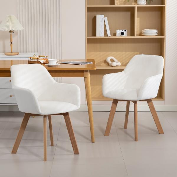 Conjunto de 2 Cadeiras de Jantar Modernas Estofadas em Veludo com Pernas de Madeira 54x57x80 cm Creme