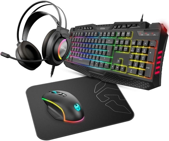 Combo Gaming Teclado PT + Rato + Headset + Tapete Krom Kritic RGB Rainbow - KROM