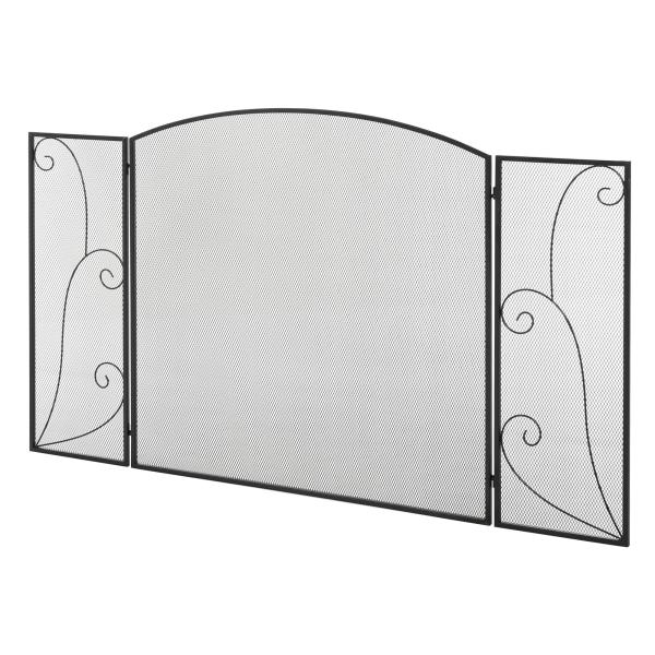 Frente para Lareira de 3 Painéis Dobrável com Dobradiças Estrutura Metálica e Malha Decorativa 132,5x76,5cm Preto