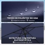 Chapéu de Sol de Jardim com 24 Luzes LED Solares Cobertura Inclinável Poste Metálico 29x25 m Azul Escuro