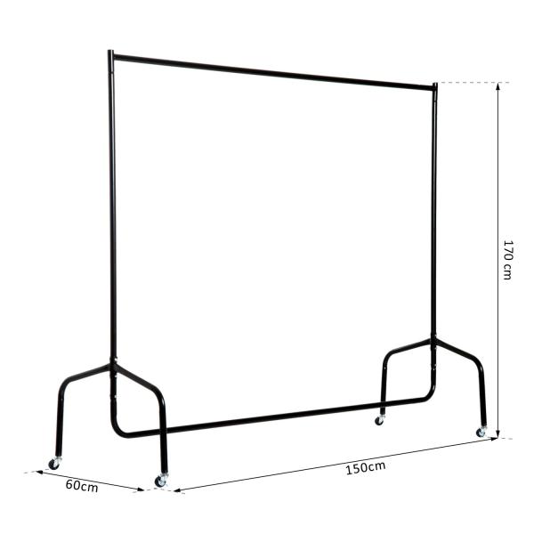Charriot com Rodas 150x60x170 cm Organizador de Roupas com Rodas para Dormitório Entrada Corredor Preto