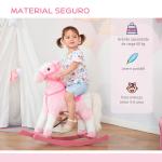 Cavalo Baloiço de Pelúcia para Crianças entre 3 - 6 Anos com Sons de Relincho 74x28x65 cm Rosa