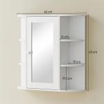 Armário de Casa de Banho com Espelho, Armário de Parede com Porta, Prateleiras Abertas, Móvel Suspenso para Cozinha, Sala, 66x17x63 cm, Branco