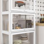 Vitrine Branco de 4 Níveis para Sala de Estar Anti - Tombo 59x30x139 cm com Portas Abatíveis de Acrílico Colecionador