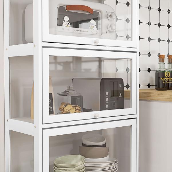 Vitrine Branco de 4 Níveis para Sala de Estar Anti - Tombo 59x30x139 cm com Portas Abatíveis de Acrílico Colecionador