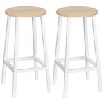 Conjunto de 2 Bancos Altos de Cozinha Bancos de Bar com Pés de Aço e Apoio para os Pés 32,5x32,5x65cm Madeira e Branco