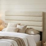Cabeceira de Cama 140 cm Altura Ajustável em 3 Níveis 106/116/126 cm Estofada em Linho Bege
