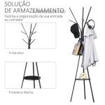 Cabide de Pé Metálico para Pendurar Roupa Bolsas com 9 Ganchos e Prateleira Cabide de Pé Moderno 45x45x180 cm Preto