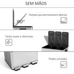 Balde de Lixo de Cozinha com 3 Compartimentos 3x10L com Pedais Tampas com Fechamento Suave e Cubo Amovível 49,6x34,5x38,6 cm Prata