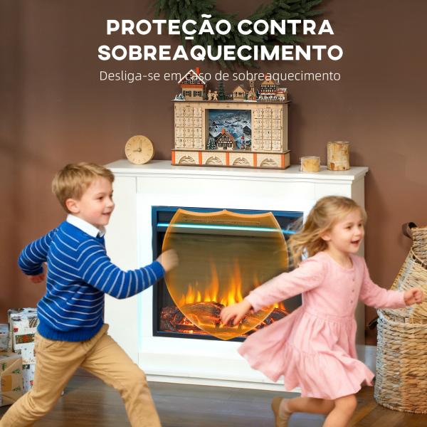 Lareira Elétrica com Efeito de Chama de 5 Níveis de Brilho e 12 Cores Decorativa 1000/2000W Temporizador para 30 m² 98x25x80 cm Branco