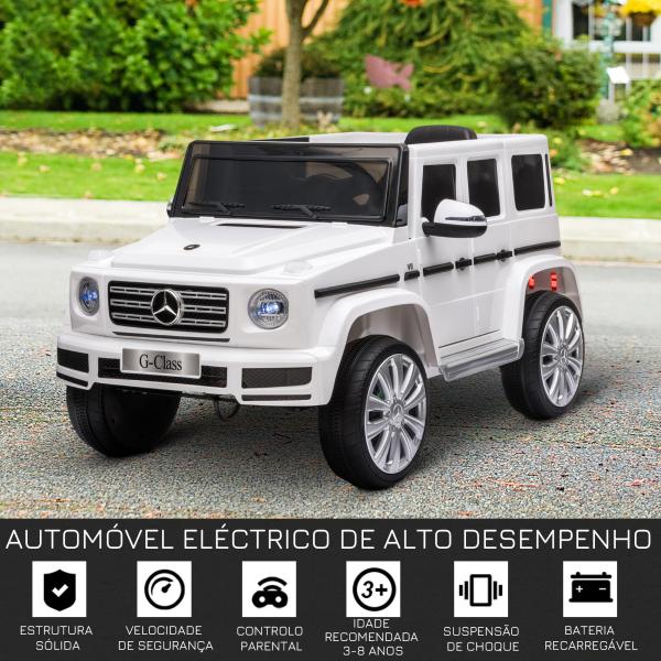 Carro Elétrico BENZ G500 Todo - o - Terreno com Bateria 12V Veículo Elétrico com Música Buzina Velocidade 3 - 5 km/h Branco