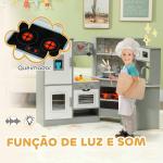 Cozinha de Madeira para Crianças com Sons Forno Lavatório Micro - Ondas Máquina de Gelo e Acessórios 110x80x91 cm Cinza