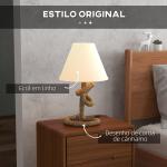 Candeeiro de Mesa LED com Base de Metal Corda de Linho e Ecrã de Tecido Suporte para Lâmpada E27 Ø28x45,5 cm Marrom Bege