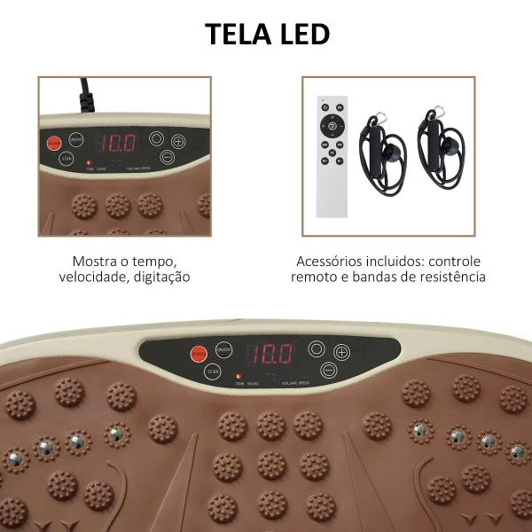 Plataforma de Vibração com 2 Bandas Elásticas para Treinamento de Fitness 200 W com Controle Remoto e Carga 120 kg