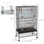 Gaiola para Pássaros com Rodas Comedouros Poleiros Prateleira Inferior Bandeja Removível 97x58x160 cm Preto