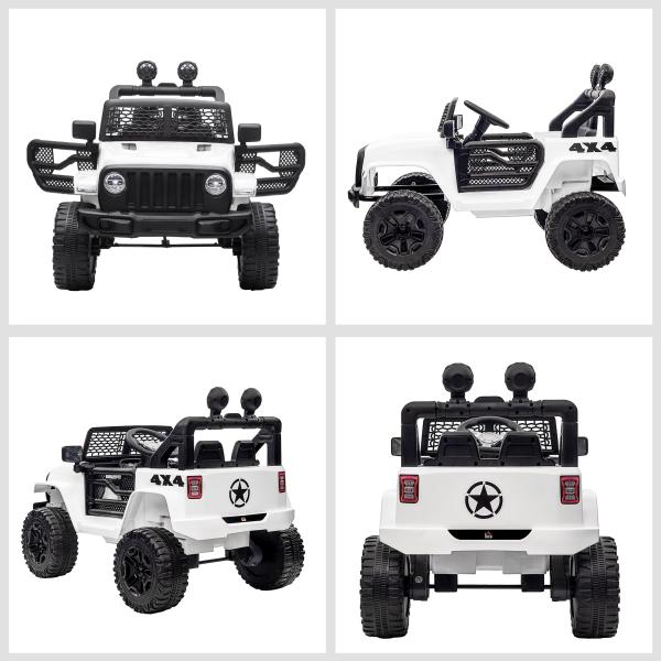 Carro Elétrico Infantil Bateria 12V com 2 Motores Controle Remoto 2.4G Luzes Buzina Velocidade Ajustável 100x65x72cm Branco