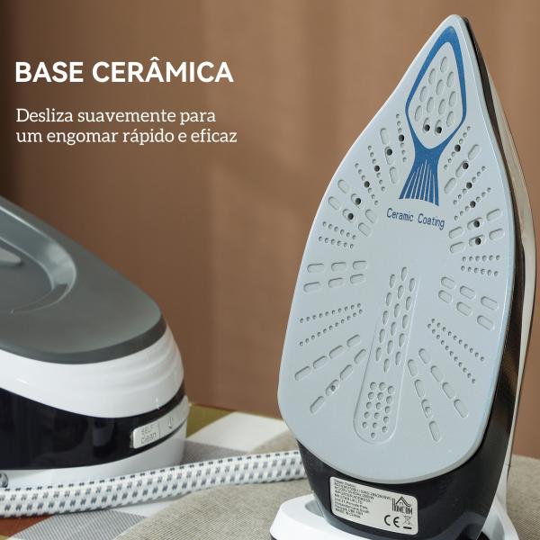 Ferro com Caldeira 2600W 100 g/min 8 Bares Função ECO Base de Cerâmica Desligamento Automático Sistema Anticalcário Autolimpeza Depósito Removível 1,5 L 37x19,8x24 cm Azul