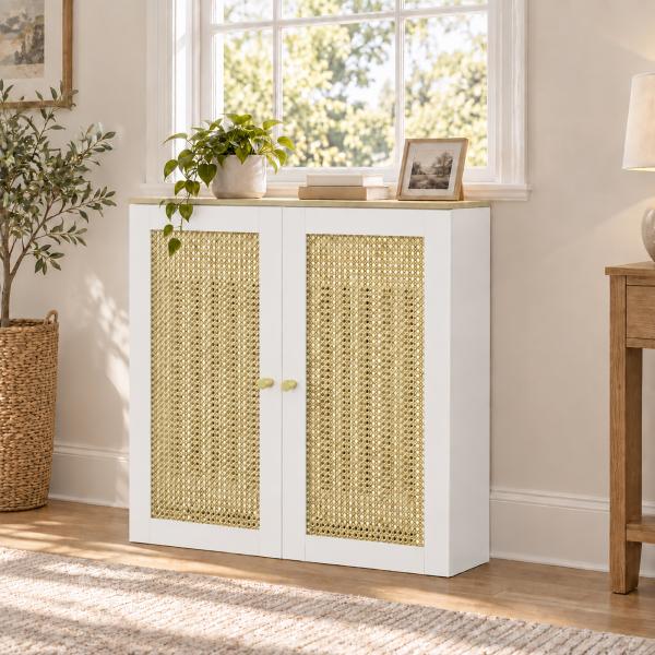 Cobre - radiador com 2 Portas em Rotim para Sala e Quarto 78x19x75 cm Branco