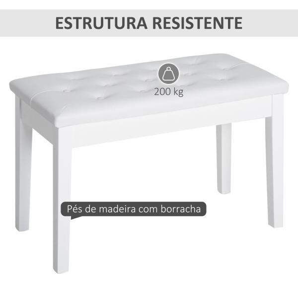 Banco de Piano Banco para Piano com Espaço de Armazenamento Assento de Couro Sintético Acolchoado 76x36x50 cm Branco