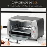 Mini Forno Elétrico de 10 Litros 750W com Temperatura até 230 °C Temporizador 60 Minutos Bandeja e Grade 36,5x26x22cm Preto e Prata
