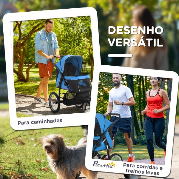 Carrinho para Cães Dobrável para Cães Médios e Pequenos com Cesta de Armazenamento Capota Ajustável 111x58x107 cm Azul