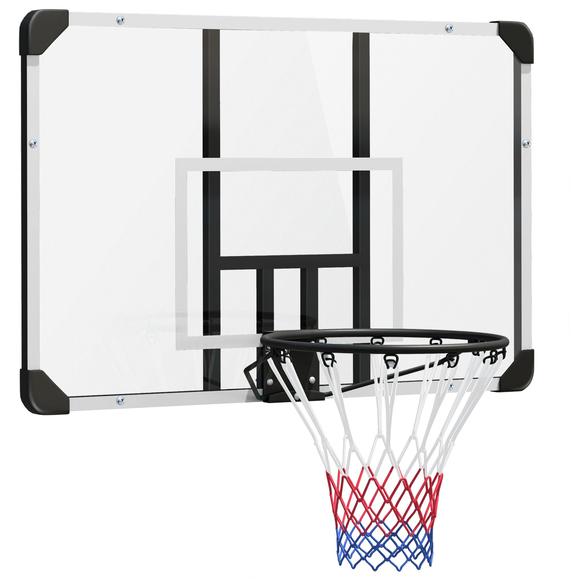 Tabela de Basquetebol de Parede com Aro, Rede e Estrutura em Aço para Exterior, 113x61x73 cm, Branco e Preto