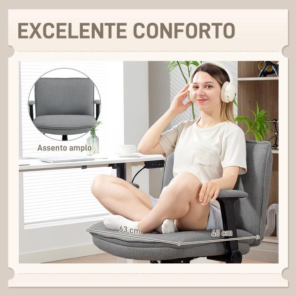 Cadeira de Escritório com Apoios de Braço Rebatíveis Assento Altura Ajustável Função Basculante 76x70x85 - 97 cm Cinzento