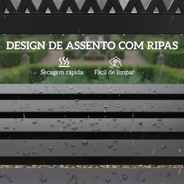 Banco de Jardim Exterior de 2 Lugares com Assento Ripado, Apoios de Braço e Estrutura de Aço 119x50x75 cm Preto