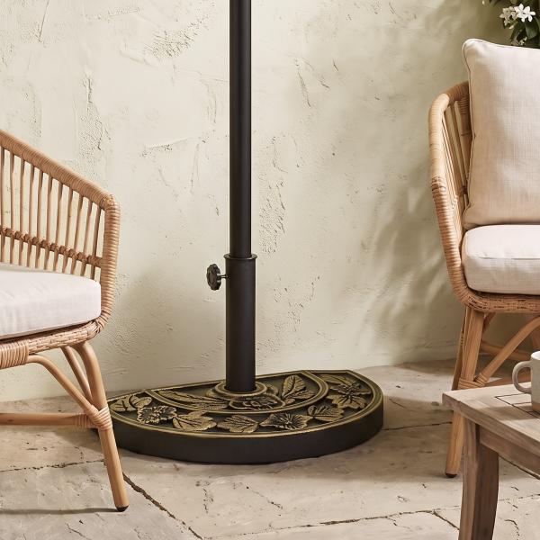 Base para Chapéu de Sol de Resina em Forma Semicircular para Mastros de Ø3,8 cm e Ø4,8 cm Peso 9 kg 50x31x32 cm Bronze