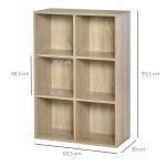 Estante para Livros Estante de Madeira de 3 Níveis com 6 Compartimentos de Armazenamento65,5x30x97,5cm Carvalho