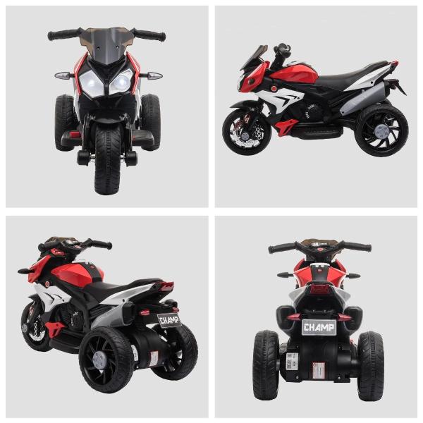 Motocicleta Elétrica Infantil com 3 Rodas Triciclo para Crianças acima de 3 anos com Bateria 6V Recarregável Funções de Música Buzina Faróis 86x42x52cm Preto e Vermelho