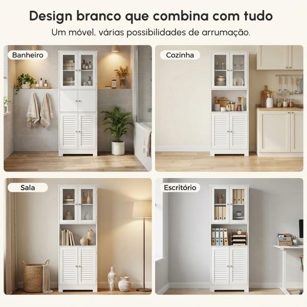 Armário Casa de Banho Coluna Casa de Banho com 6 Portas Prateleiras Ajustáveis Anti - tombo 60x30x170,5 cm Branco